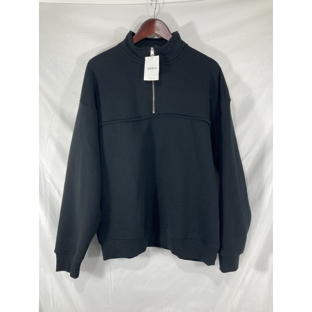 Forever 21 1/4 Zip Men's Large Plain Black New